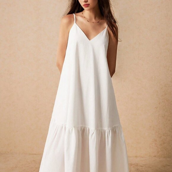 White Casual Women's Elegant Ruffle Hem Swing Skirt - Picture 3 of 6